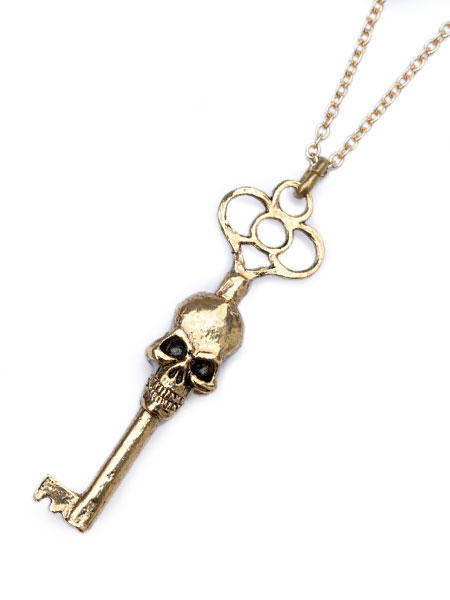 Blue Bayer Design W Skull Key Necklace (Gold)