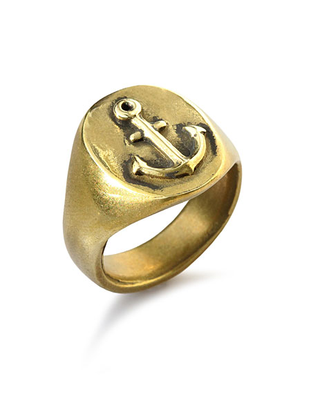 GILES & BROTHER ANCHOR SIGNET RING IN ANTIQUE BRASS / アンカー シグネット リング アンティークブラス