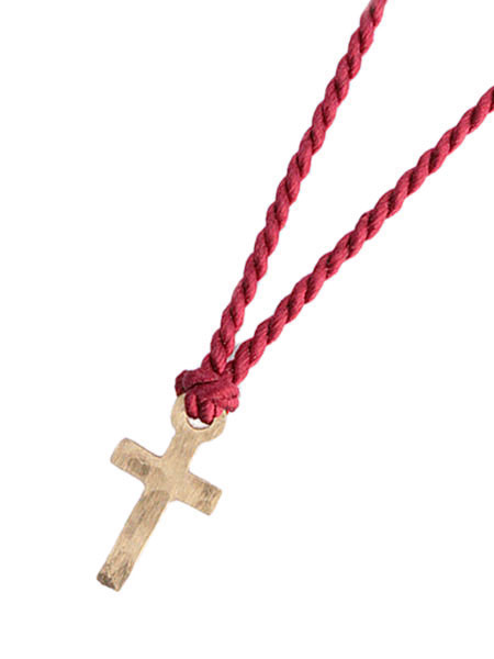 ON THE SUNNY SIDE OF THE STREET 10K Tiny Cross Necklace (Red Silk)