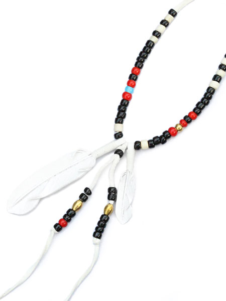 Rooster King & Co. Leather Feather &Beads Necklace (white)