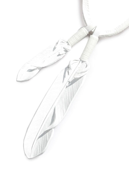 White Lacing Leather Feather Necklace (White)