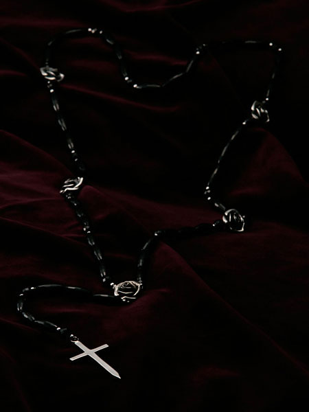 Le Tabou Black Onyx Cross & Roses Rosario Necklace