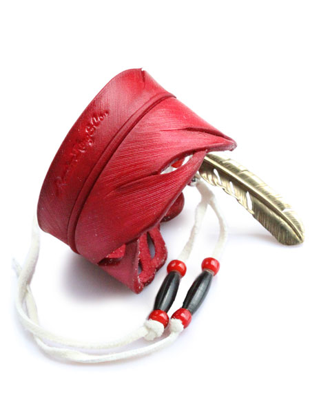 Carved Leather Feather Bangle (Red)