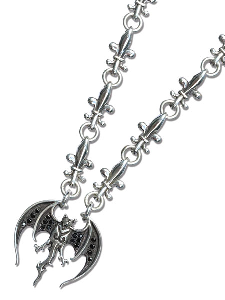 Hollywood Vampires Bat Necklace with 18 Black CZ's Stones / ハリウッドヴァンパイアーズ バット ネックレス