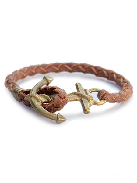 Button Works Anchor Woven Bracelet BROWN