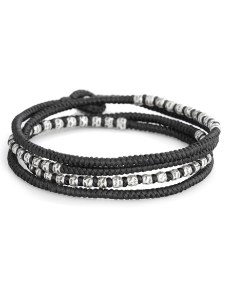 knotted 4 wrap silver thai hammered bead [B-103709-SLV-BLK]