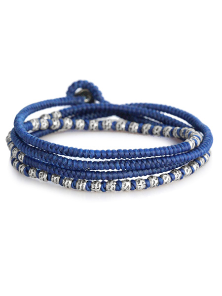 knotted 4 wrap silver thai hammered bead [B-103709-SLV-BLU]