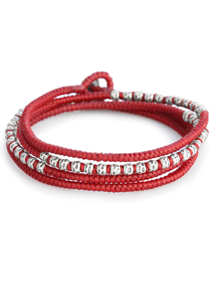 knotted 4 wrap silver thai hammered bead [B-103709-SLV-RED]