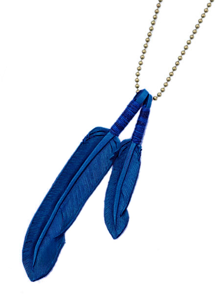 Rooster King & Co. Leather Feather necklace (Blue)