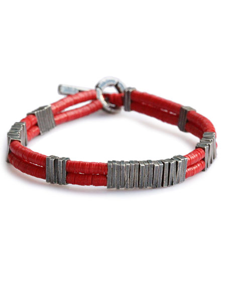 M.Cohen 2 - STRAND SMALL VINYL DISC CARVED SILVER BRACELET [B-102206-OXI-RED]