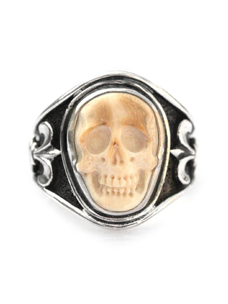 Lee Downey Sculpted Skull Ring - Mammoth Ivory