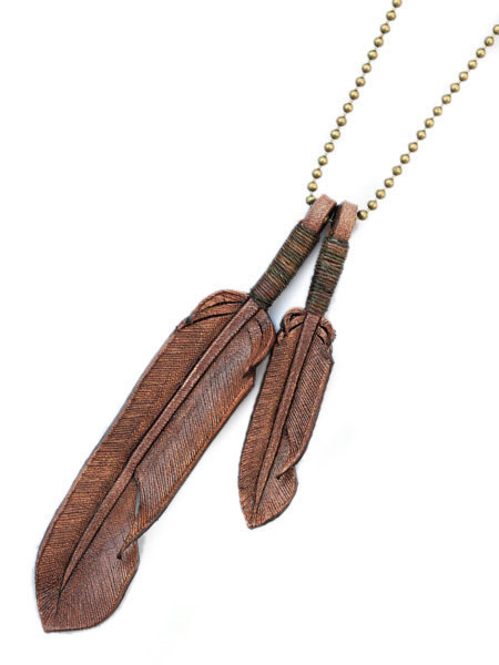 Rooster King & Co. Leather Feather necklace (Brown)