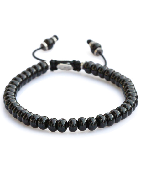 stacked black agate bead bracelet [B-102403-SLV-BLK]