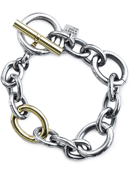 Oval Long & Short Chain Bracelet (Silver w/Gold)