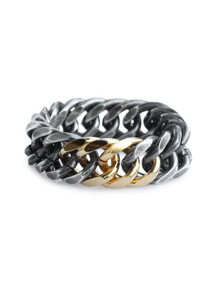 ON THE SUNNY SIDE OF THE STREET Double Curblink Chain Ring (SIlver w/Gold)