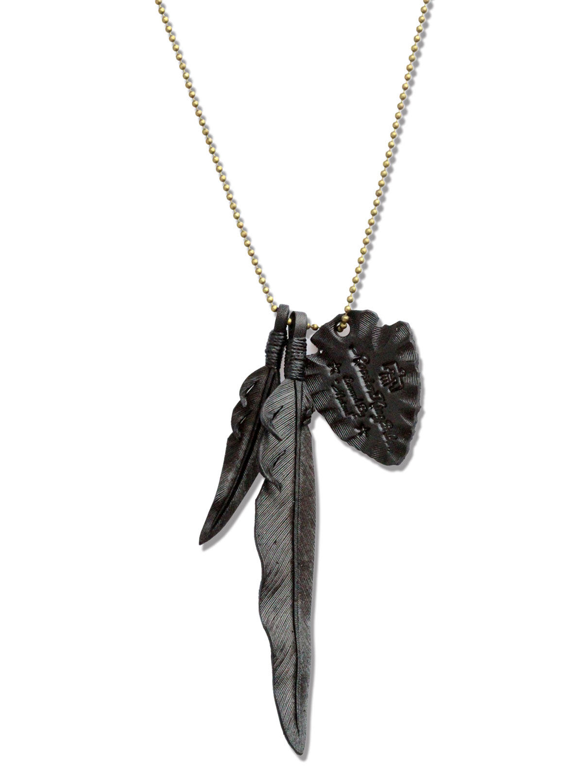 Rooster King & Co. KAZEKIRI Leather Feather Necklace Ball Chain (Black) / ネックレス