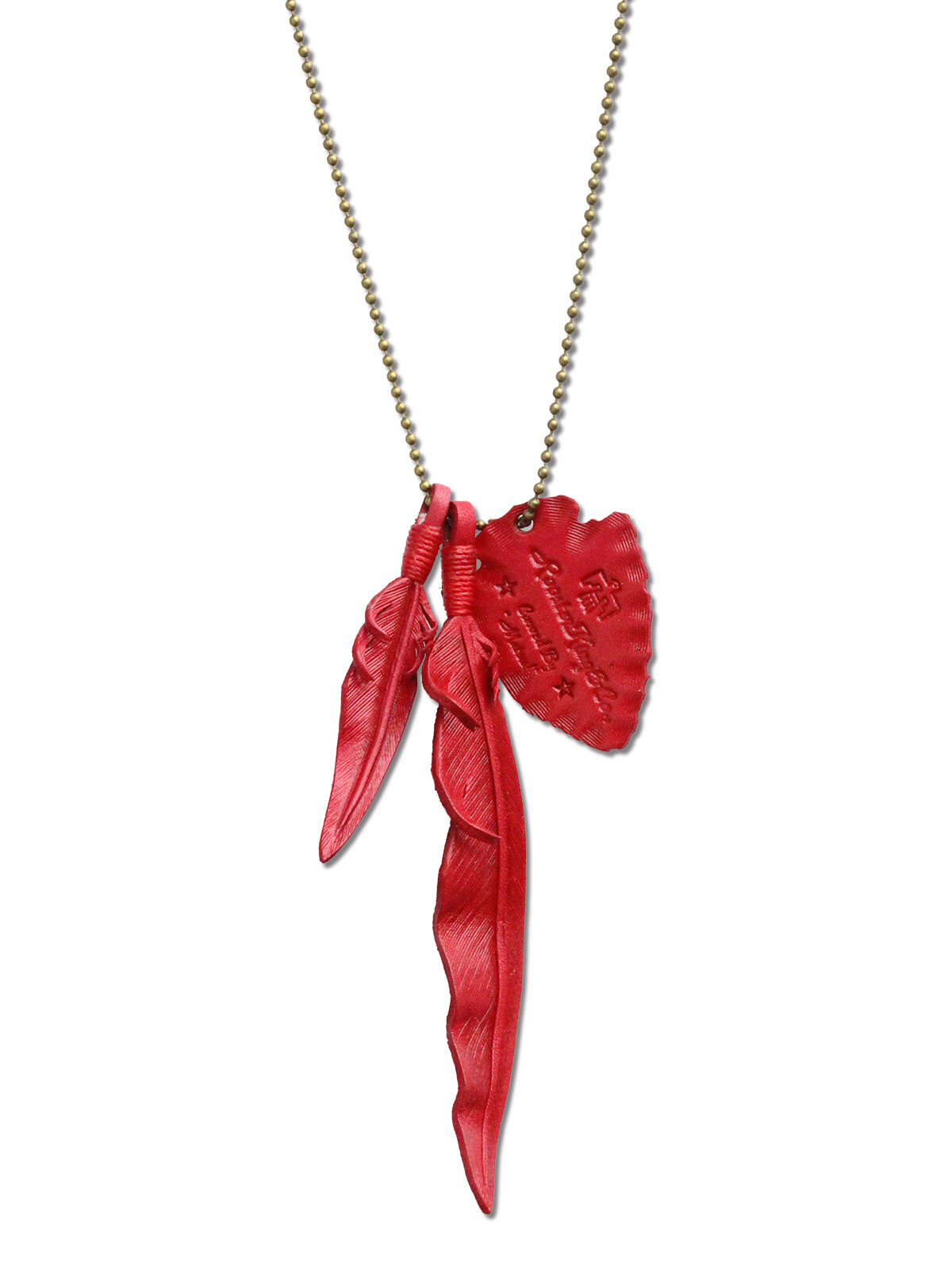 Rooster King & Co. KAZEKIRI Leather Feather Necklace Ball Chain (Red) / ネックレス