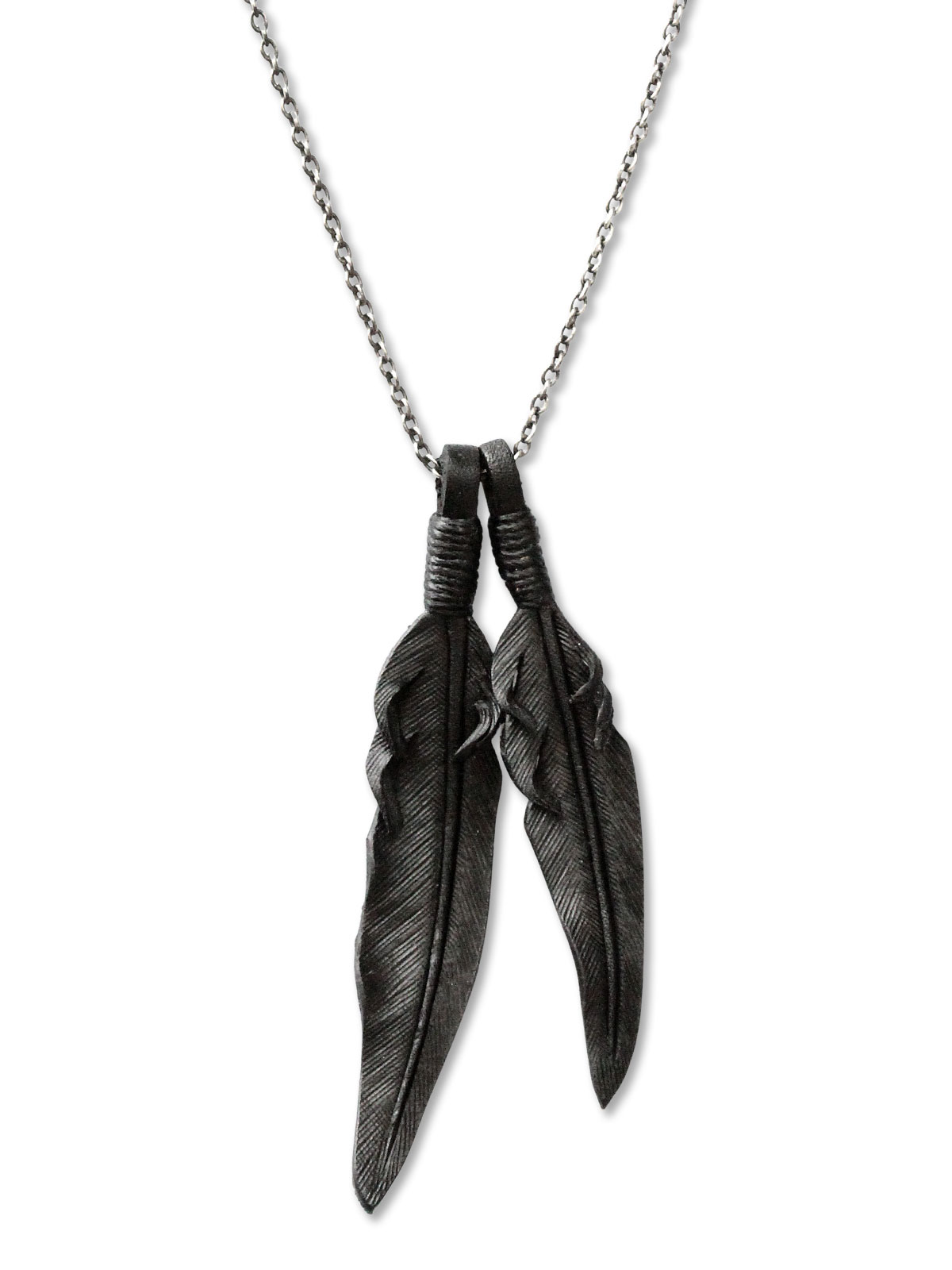 Rooster King & Co. KAZEKIRI Leather Feather Necklace Silver Chain (Black) / ネックレス