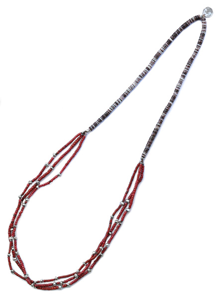 SunKu / 39 Antique beads necklace three-strand w/Silver