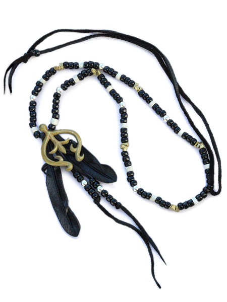 Rooster King & Co. ナバホ ナジャ ブラックフェザー&ビーズネックレス / Navajo Naja Black Feather Necklace