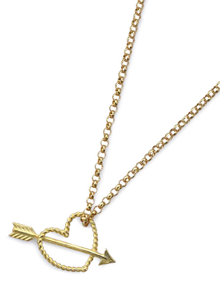 GILES & BROTHER ROPE HEART WITH ARROW TINY CHARM (Gold vermeil)