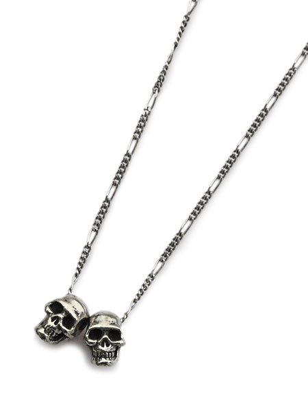 Blue Bayer Design Two Human Skulls Necklace (Sterling Silver)