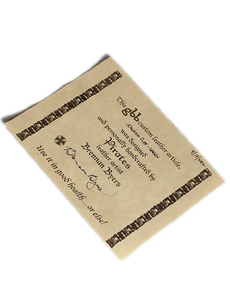 付属のデザイナー直筆証明書の画像。