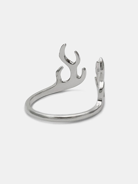 斜め後ろから写した、流れるようにつながる細身のリングアームがわかるシルバーリングの画像。