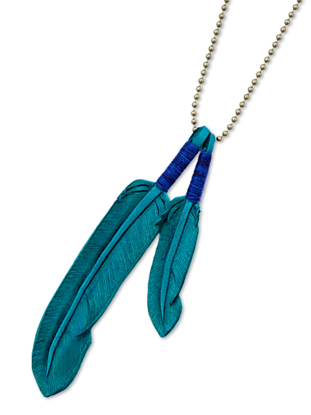 Rooster King & Co. Leather Feather necklace (Blue)
