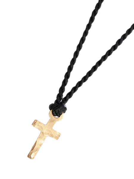 10K Tiny Cross Necklace (Black Silk)