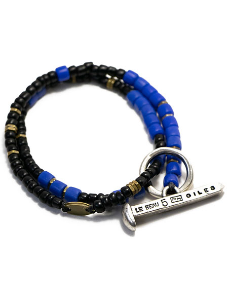 GILES & BROTHER Beaded Railroad Spike Wrap Bracelet Blue And Black With Silver Ox / スパイク ラップブレスレット