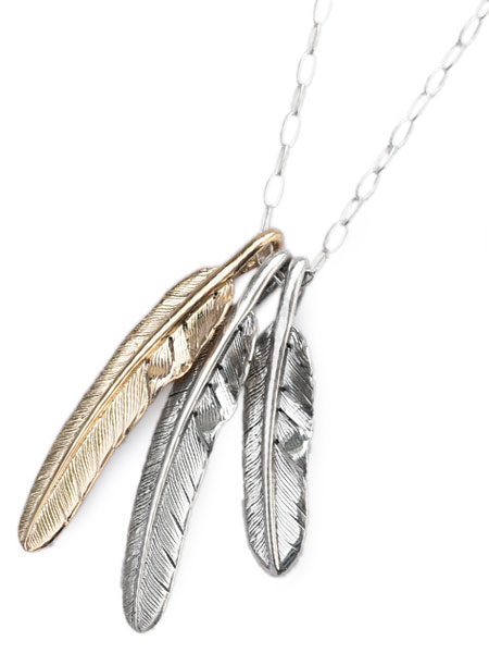 FANTASTIC MAN Triple Feather Necklace (18K Gold × Sterling Silver)