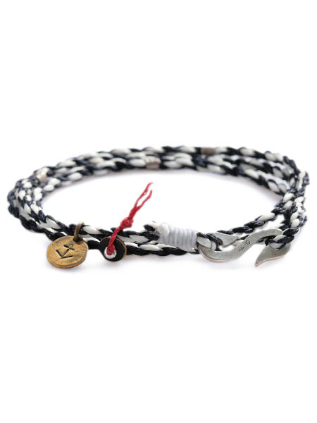 ON THE SUNNY SIDE OF THE STREET ish-Hook Preppie Rope 3-Roll Bracelet (Navy × White)