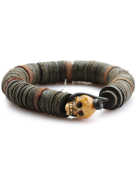 gbb custom leather Leather Beaded Skull Bangle (Brown Mix)