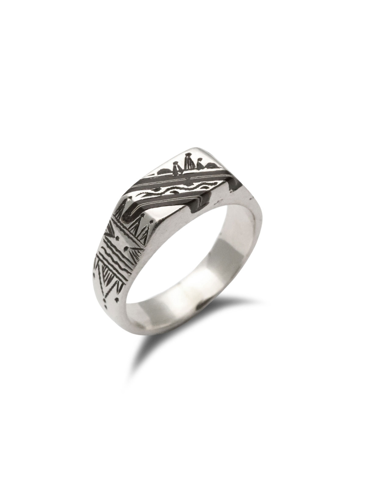 TOUAREG SILVER JEWELRY エボニーウッド スクエア フラットトップ リング