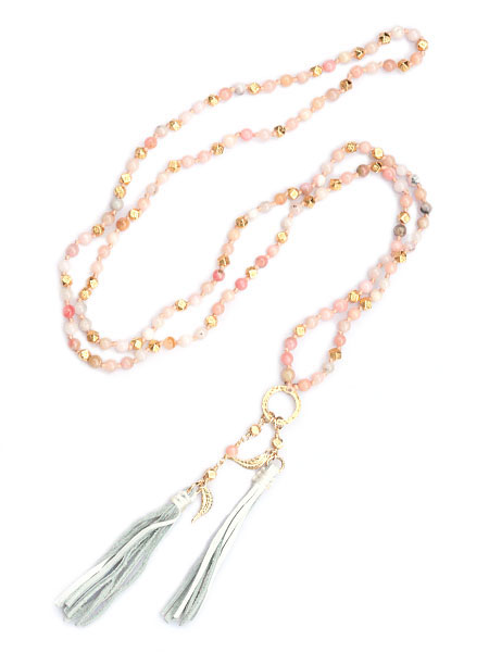 Chan Luu PINK MOP LEATHER TASSEL LAYERING NECKLACE [NGZ-10840]