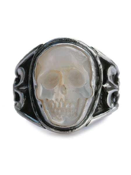 Lee Downey Sculpted Skull Ring - mother of pearl