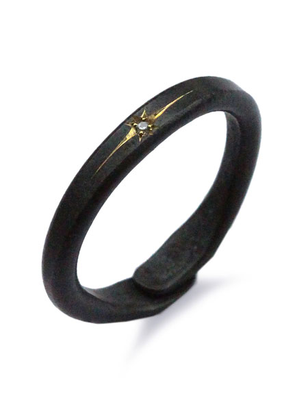 amp japan Black Brass Ring With Diamond [16AO-210]