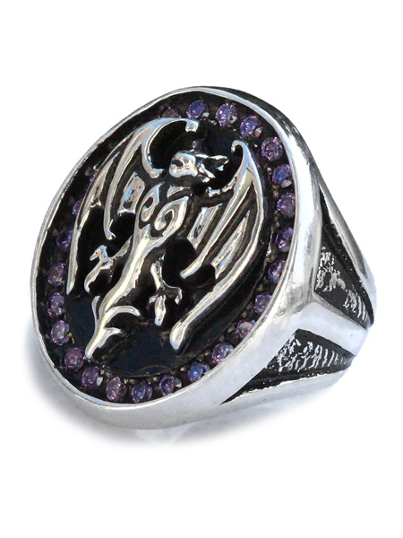 Vampire Bat Signet Ring with Purple CZ / ハリウッドヴァンパイアーズ シグネット リング