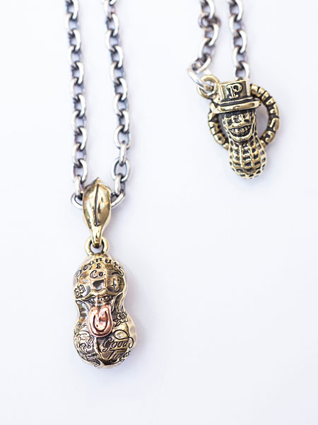 PEANUTS&CO. BERO TATOO PEANUTS S Size Brass × Copper + Peanuts Silver Chain 50cm / ベロ タトゥー ピーナッツ (ブラス × カッパー)  ピーナッツ シルバーチェーン
