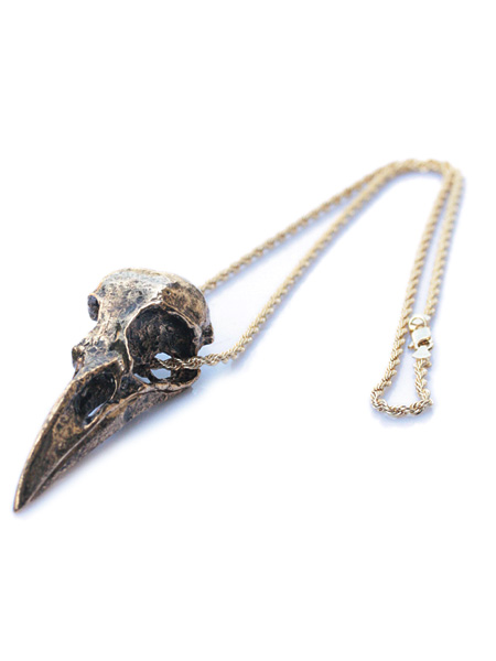 Blue Bayer Design Gold-Plated Crow Skull Necklace