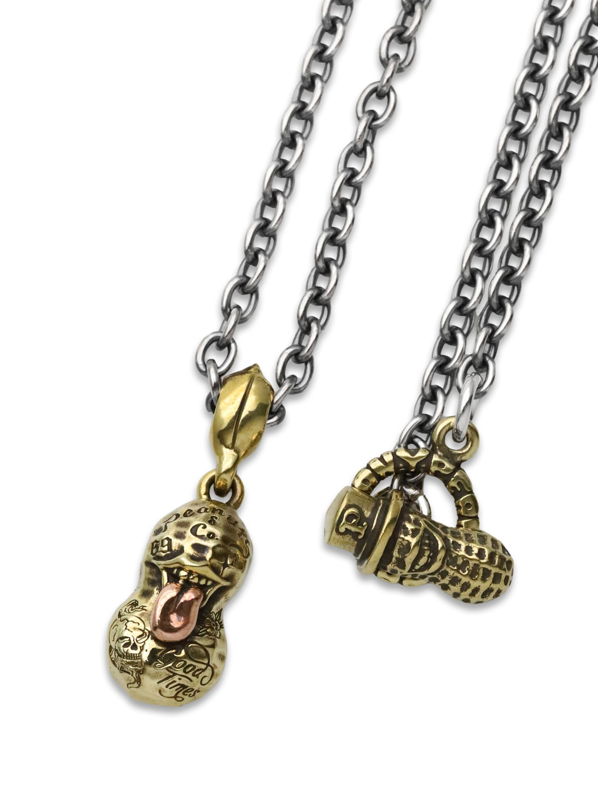 PEANUTS&CO. BERO TATOO PEANUTS S Size Brass × Copper + Peanuts Silver Chain 50cm / ベロ タトゥー ピーナッツ (ブラス × カッパー)  ピーナッツ シルバーチェーン