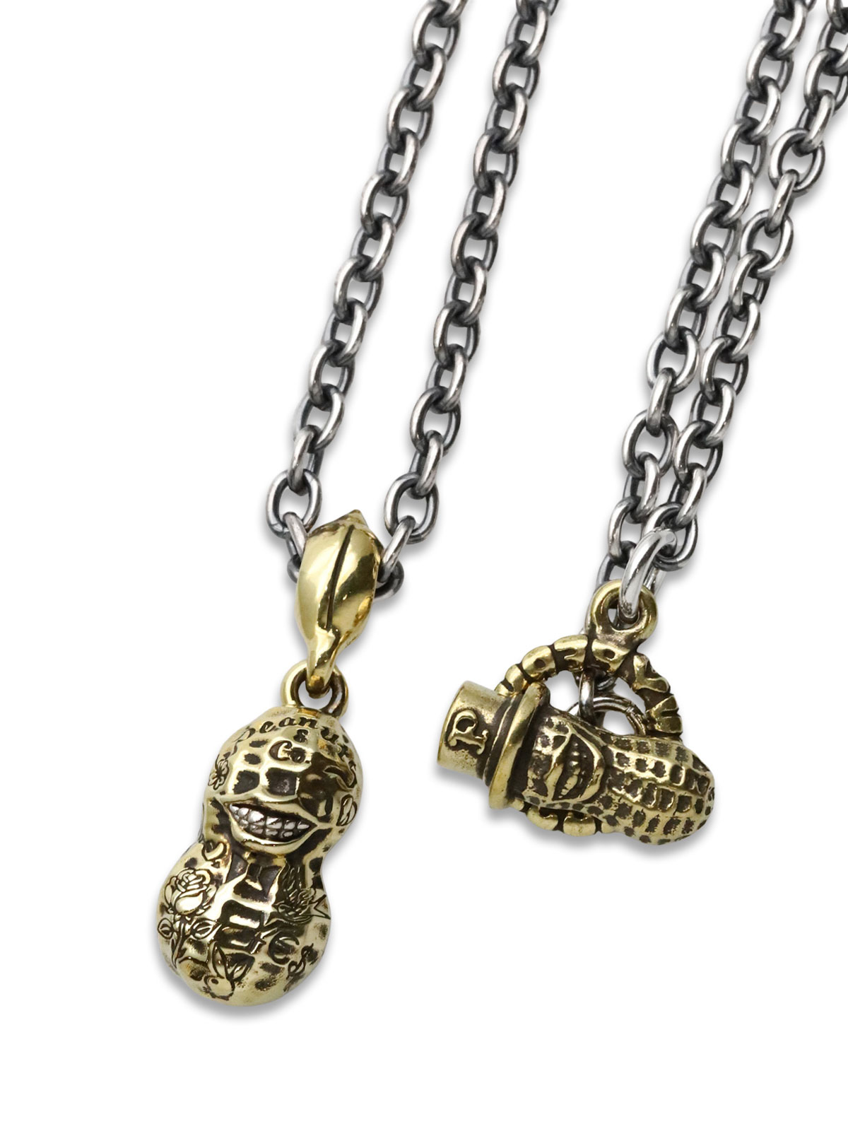 PEANUTS&CO. NORMAL TATOO PEANUTS S Size Brass × Silver + Peanuts Silver Chain 50cm / タトゥー ピーナッツ (ブラス × シルバー)  ピーナッツ シルバーチェーン