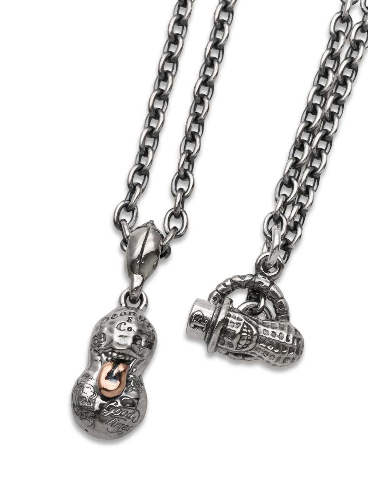 PEANUTS&CO. BERO TATOO PEANUTS S Size Silver × K10 Pink Gold + Peanuts Silver Chain 50cm / ベロ タトゥー ピーナッツ (シルバー × ピンクゴールド) ピーナッツ シルバーチェーン