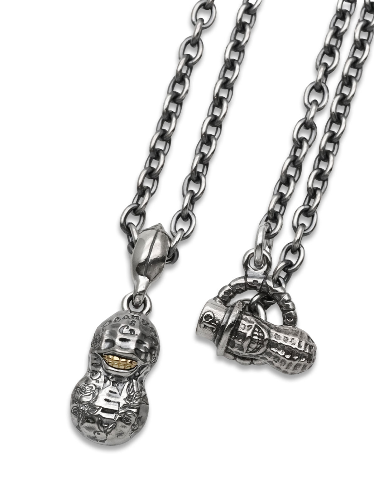PEANUTS&CO. NORMAL TATOO PEANUTS S Size Silver × K10 Yellow Gold + Peanuts Silver Chain 50cm / タトゥー ピーナッツ (シルバー × イエローゴールド) ピーナッツ シルバーチェーン