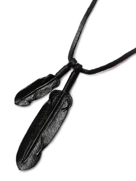 Black Lacing Leather Feather Necklace  ※ Black Leather Custom