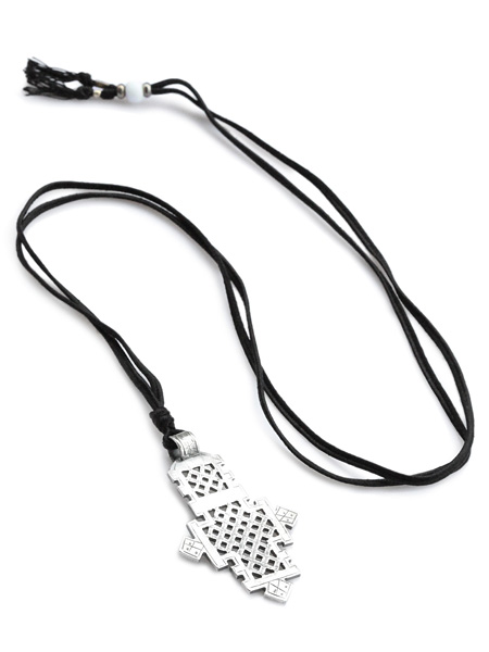 Large Ethiopian Cross Necklace (Black)