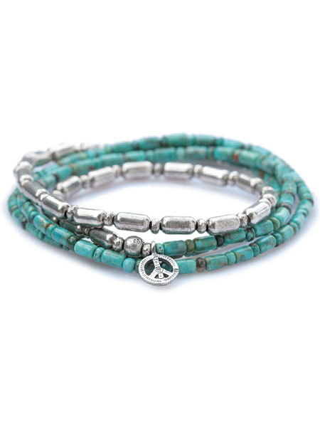 Silver & Turquoise Long Necklace w/Peace