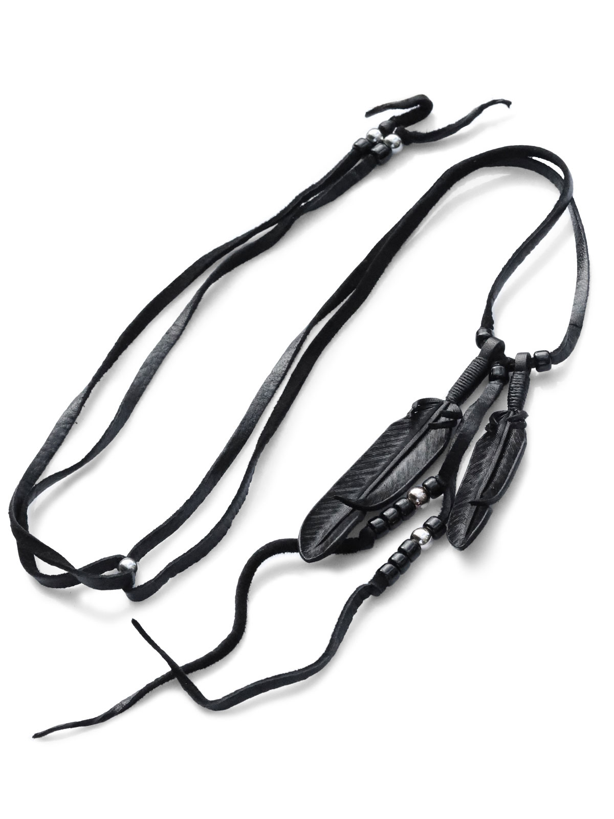 Rooster King & Co. Leather Feather Fringe Necklace (Black) / ネックレス