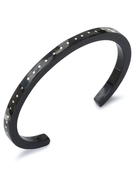 ON THE SUNNY SIDE OF THE STREET 5mm Horn Nallow Bangle w/Many Silver Dot Black [010-305B]